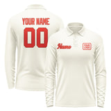 Custom Cream Orange Red Long Sleeve Polo Shirt