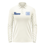 Custom Cream Sky Blue Long Sleeve Polo Shirt