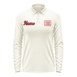 Custom Cream Red Long Sleeve Polo Shirt