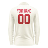Custom Cream Red Long Sleeve Polo Shirt