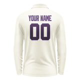 Custom Cream Purple Long Sleeve Polo Shirt