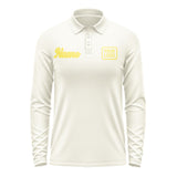 Custom Cream Light Yellow Long Sleeve Polo Shirt