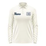 Custom Cream Blue Long Sleeve Polo Shirt