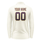 Custom Cream Purple Long Sleeve Polo Shirt