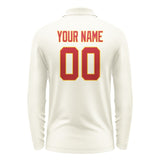Custom Cream Red Long Sleeve Polo Shirt