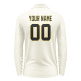 Custom Cream Black Long Sleeve Polo Shirt