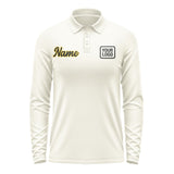 Custom Cream Black Long Sleeve Polo Shirt