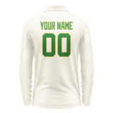 Custom Cream Emerald Green Long Sleeve Polo Shirt