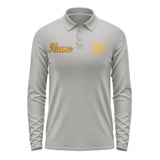 Custom Gray Yellow Long Sleeve Polo Shirt