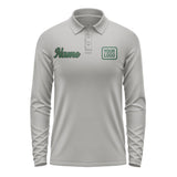 Custom Gray Green Long Sleeve Polo Shirt