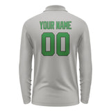 Custom Gray Emerald Green Long Sleeve Polo Shirt