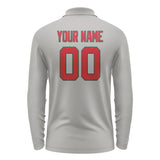 Custom Gray Red Long Sleeve Polo Shirt