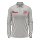 Custom Gray Red Long Sleeve Polo Shirt