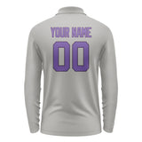 Custom Gray Light Purple Long Sleeve Polo Shirt