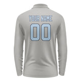Custom Gray Light Blue Long Sleeve Polo Shirt