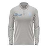 Custom Gray Light Blue Long Sleeve Polo Shirt