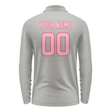 Custom Gray Light Pink Long Sleeve Polo Shirt