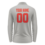 Custom Gray Orange Red Long Sleeve Polo Shirt