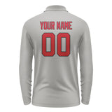 Custom Gray Red Long Sleeve Polo Shirt