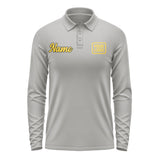 Custom Gray Gold Long Sleeve Polo Shirt