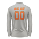 Custom Gray Orange Long Sleeve Polo Shirt
