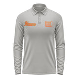 Custom Gray Orange Long Sleeve Polo Shirt
