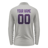 Custom Gray Purple Long Sleeve Polo Shirt