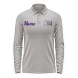 Custom Gray Purple Long Sleeve Polo Shirt