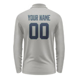 Custom Gray Blue Long Sleeve Polo Shirt