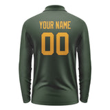 Custom Dark Green Yellow Long Sleeve Polo Shirt