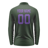 Custom Dark Green Light Purple Long Sleeve Polo Shirt