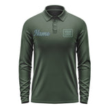 Custom Dark Green Blue Green Long Sleeve Polo Shirt