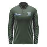 Custom Dark Green Light Blue Long Sleeve Polo Shirt