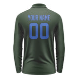 Custom Dark Green Sky Blue Long Sleeve Polo Shirt