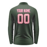 Custom Dark Green Light Pink Long Sleeve Polo Shirt