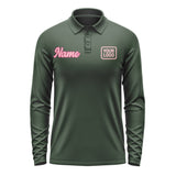 Custom Dark Green Light Pink Long Sleeve Polo Shirt