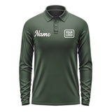 Custom Dark Green Cream Long Sleeve Polo Shirt