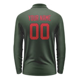 Custom Dark Green Red Long Sleeve Polo Shirt