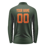 Custom Dark Green Orange Long Sleeve Polo Shirt