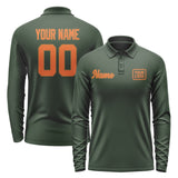 Custom Dark Green Orange Long Sleeve Polo Shirt