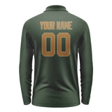 Custom Dark Green Khaki Long Sleeve Polo Shirt