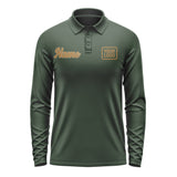 Custom Dark Green Khaki Long Sleeve Polo Shirt