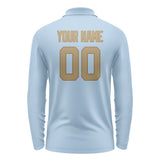 Custom Light Blue Light Khaki Long Sleeve Polo Shirt