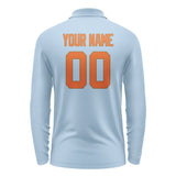 Custom Light Blue Orange Long Sleeve Polo Shirt