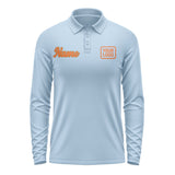 Custom Light Blue Orange Long Sleeve Polo Shirt