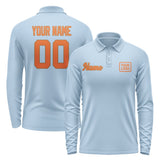 Custom Light Blue Orange Long Sleeve Polo Shirt