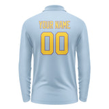 Custom Light Blue Gold Long Sleeve Polo Shirt