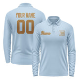 Custom Light Blue Khaki Long Sleeve Polo Shirt