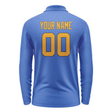 Custom Sky Blue Yellow Long Sleeve Polo Shirt