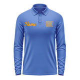 Custom Sky Blue Yellow Long Sleeve Polo Shirt